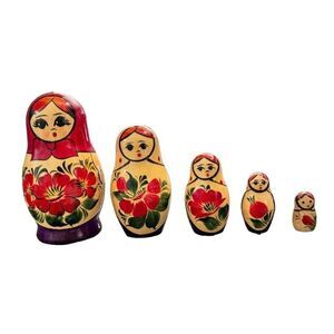 5 Piece Wood Russian Nesting Stacking Colorful Matryoshka Dolls. Home Decor.